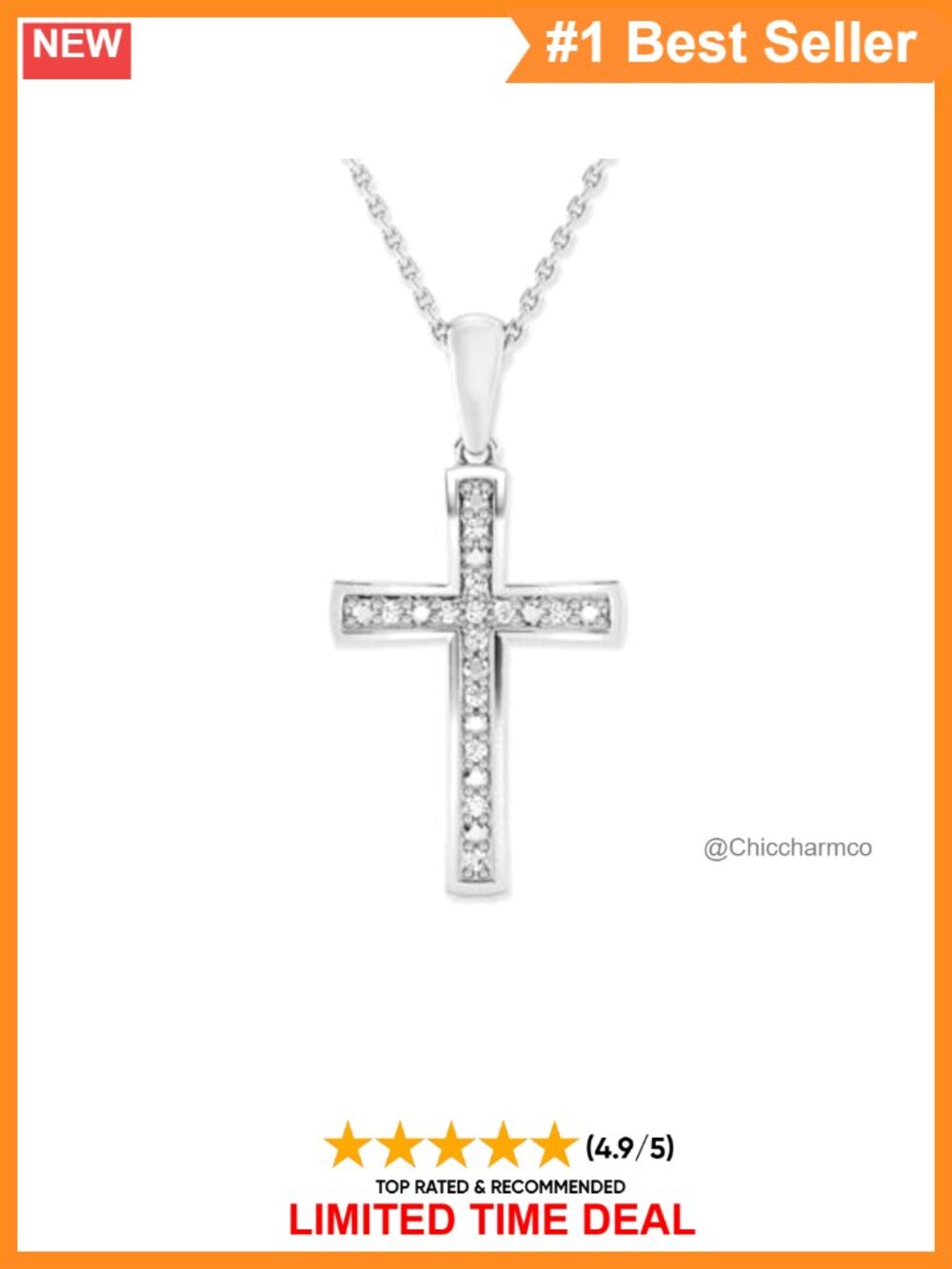 GILDED 1/10 ct Lab Grown Diamond Sterling Silver Cross Pendant Necklace 18 in